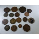 Collection of 18th and 19th century copper coins, including 1707 Cartwheel penny