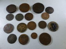 Collection of 18th and 19th century copper coins, including 1707 Cartwheel penny