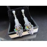 Silver and Enamel set Art Deco style drop earrings