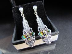 Silver and Enamel set Art Deco style drop earrings