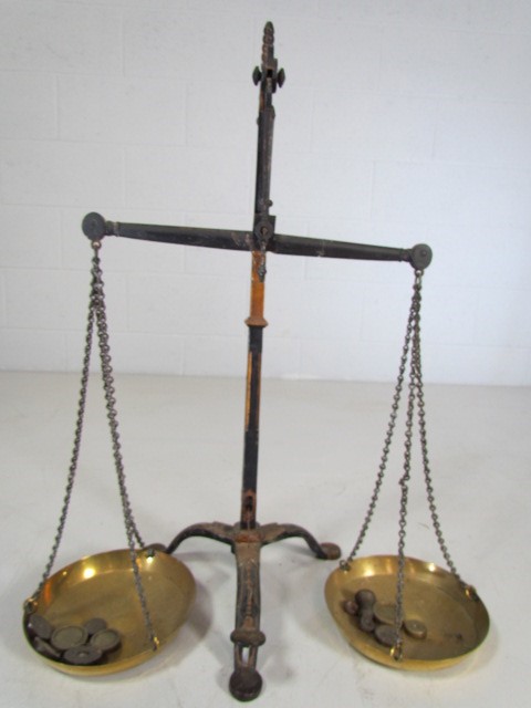 Antique wrought iron and brass weighing scales