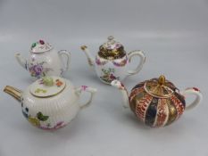 Four miniature teapots to include a Meissen example