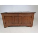 Late 18th century Elm coffer with carved frontispiece (Base A/F)