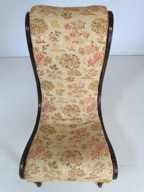 Antique ebonised nursing chair with floral upholstery - Image 2 of 5