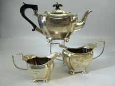 Hallmarked silver three piece Tea Service by Joseph Gloster Birmingham. Approx weight 509.1g