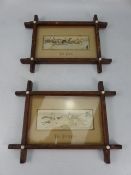 Antique framed silks by Thomas Stevens, Inventor, Manufacterer. Titled 'The Start' and 'The