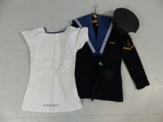 Sailors Military uniform with White front and trousers and hat.