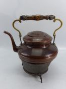 Antique Copper Kettle with Cast Iron Trivet