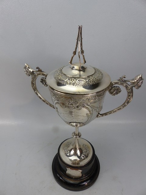 Silverplated Trophy of large form with cover and stand. Titled to Battalions South London RegT - Image 3 of 7