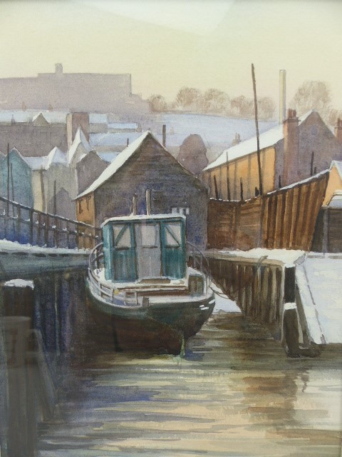 Elizabeth Mace - Watercolour depicting 'Winter, Ships'. - Image 2 of 3