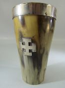 Horn hunting cup with Silver hallmarked collar & silver cross maker HA (AF)