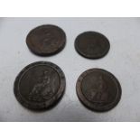 Two cartwheel pennies dated 1797 and two others