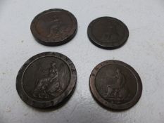 Two cartwheel pennies dated 1797 and two others