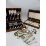 Canteen of cutlery and one other box, along with silverplate with a small amount of silver