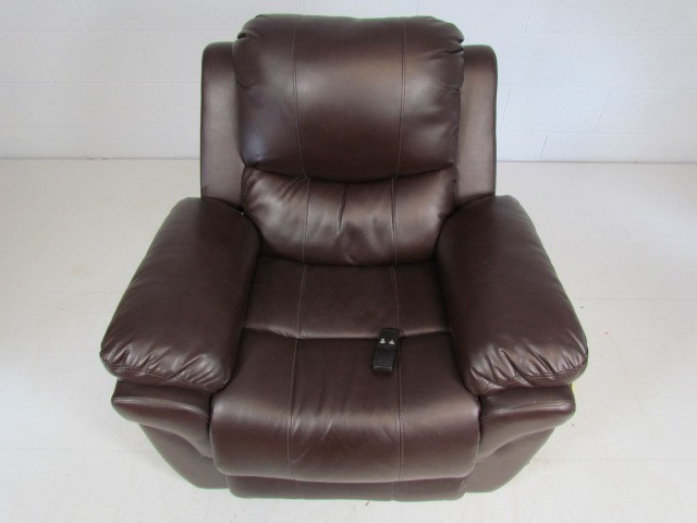 Brown leather electric recliner chair (paper and remote in office) - Image 2 of 3