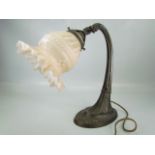 Metal antique desk lamp with peach glass shade