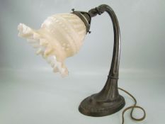 Metal antique desk lamp with peach glass shade