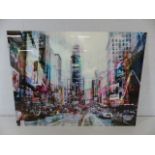 Large glass painting depicting New York skyline