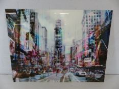 Large glass painting depicting New York skyline