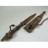 Antique leather bound dagger with leather hilt