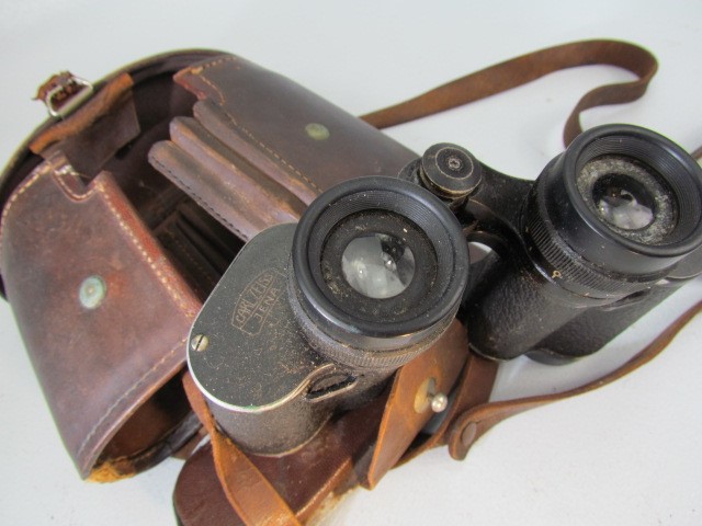 WW2 Military pair of binoculars by Carl Zeizz 'Jena' Deltrintem 8 x 30. in fitted leather opening - Image 2 of 4