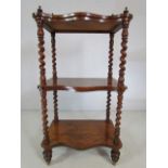 Walnut three tier WhatNot. Late Victorian c 1870, Serpentine fronted with carved gallery and