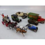 Matchbox models of yesteryear horses and trailing cart. Along with a small quantity of Minic toys