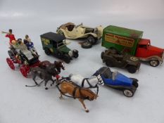 Matchbox models of yesteryear horses and trailing cart. Along with a small quantity of Minic toys