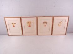 Myles Antony 85'. Four watercolours of women's facial features.