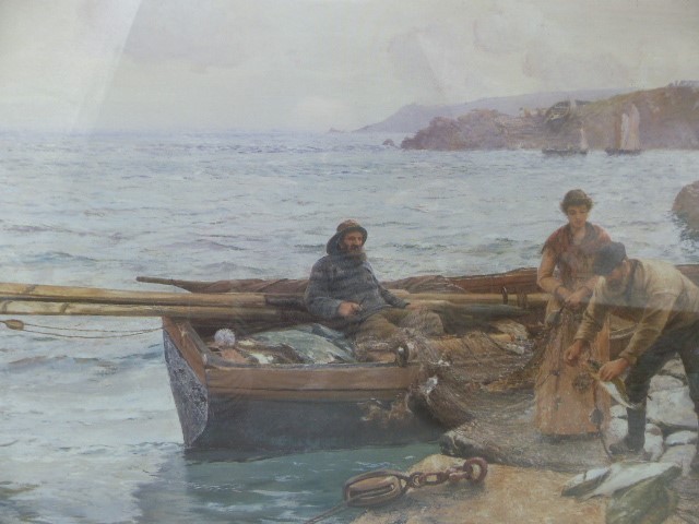 Charles Napier Hemy - print framed and glazed. titled 'Crabber's Bait'. - Image 2 of 4