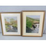 S Hannabus - pair of portrait pastels, framed and glazed, depicting a seaside scene