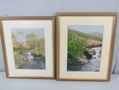 S Hannabus - pair of portrait pastels, framed and glazed, depicting a seaside scene