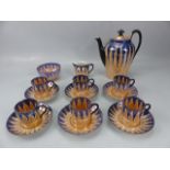 Czechoslovakian lustre coffee service comprising coffee pot, 6 coffee cans, 6 saucers, milk jug