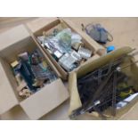 Three boxes of model railway accessories