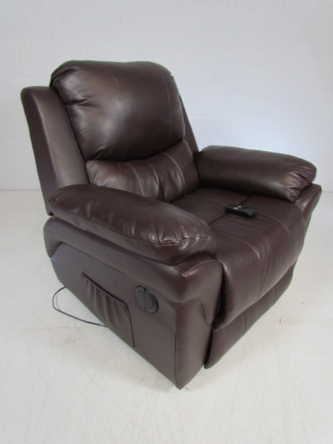 Brown leather electric recliner chair (paper and remote in office) - Image 3 of 3