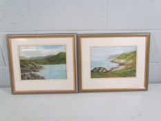 S Hannabus - pair of landscape pastels, framed and glazed, depicting a cliff scene