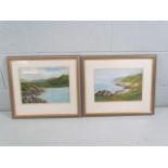 S Hannabus - pair of landscape pastels, framed and glazed, depicting a cliff scene