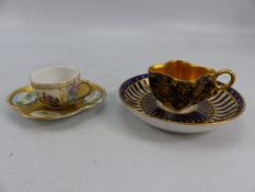 Antique Coalport Demitasse cup and saucer - decorated with hand painted scenes, along with a Derby