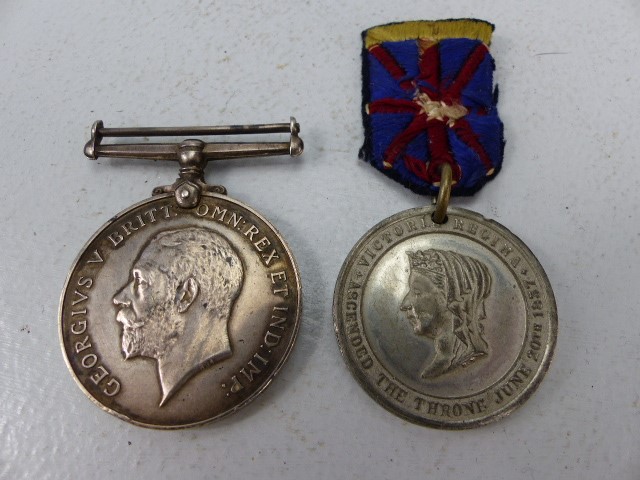 The Great War Medal (missing ribbon) to 8645 PTE A J Fensome. also a commemorative medallion for - Image 2 of 3