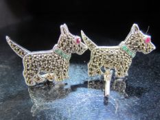 Silver pair of Marcasite set cuff links in the form of Yorkie's