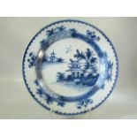 Late 18th Century Antique blue and white plate decorated with Pagoda scenes