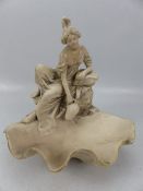 Royal Dux Art Nouveau lady with water vase sat upon a large conch shell with faint Gilt edging in