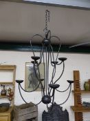 Architectural hanging wrought iron candelabra