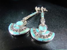 Silver pair of earrings set with Turquoise and Marcasite