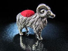 Sterling silver pin cushion in the form of a ram