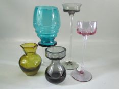 Ronald Stennett wilson pair of Glass Candlesticks and three other pieces