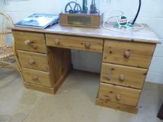 Large pine pedestal desk with drawers