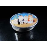 Silver and Enamel set pill box with pictorial images of cats