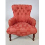 Antique pink button back upholstered chair
