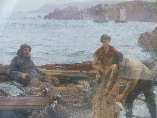 Charles Napier Hemy - print framed and glazed. titled 'Crabber's Bait'. - Image 3 of 4